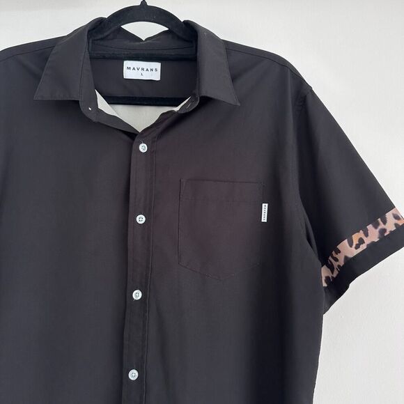 Mavrans Shirt Mens Large Black Camp Button Up Leopard Resort Skater Y2K Bowling - Picture 3 of 7